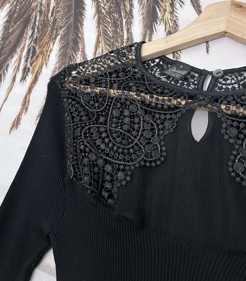 Blusa Top OSCALITO Negra Manga Larga Seda Tejido Claro Talla 4 AU 6-10 Foto 3 de 4