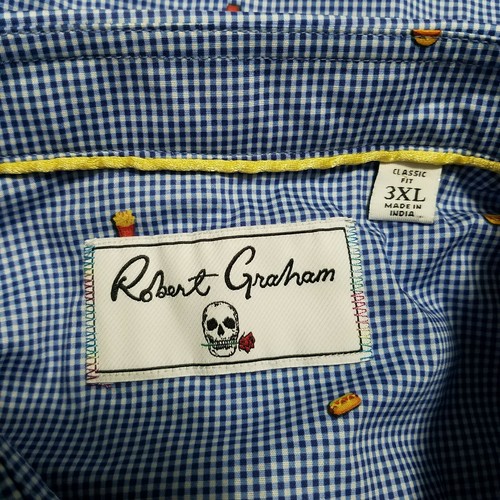 RARE ROBERT GRAHAM Fast Food L/S Button up Shirt Mens 3XL Checks gingham Blue - Picture 3 of 9