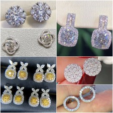 925 Silver Stud Earring Pretty Jewelry Cubic Zircon Engagement Gift A Pair