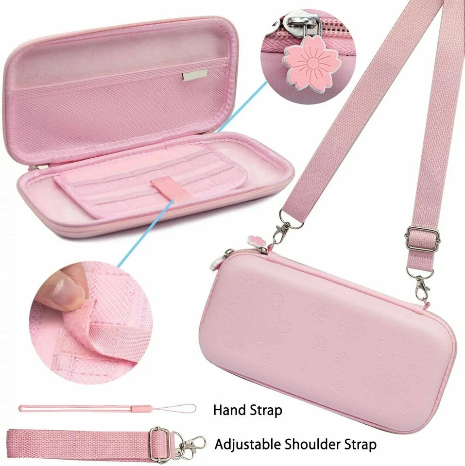 For Nintendo Switch Pink Travel Pouch With Console Stand Case Protection Cover - Image 2 of 4