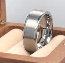 Satin Finish Polished Edges Ring High Polished Silver Tungsten Anniversary Ring