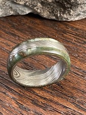 Mens Damascus Steel Ring 8mm Resin Outerlay Both Sides 8mm width