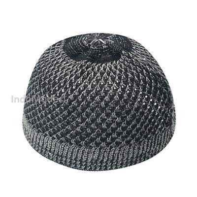 Dark Grey Black Kufi Skull Cap - Open-weave Nylon Knit Stretch Muslim Prayer Hat