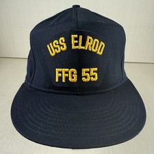 Vinatge USS ELROD FFG 55 US Navy Baseball Snap Back Cap Hat Blue Made In USA