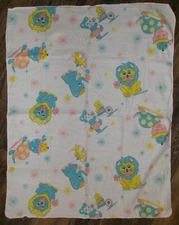 VTG Baby Receiving Blanket 39x32" EUC Soft, Lion, Turtle, Elephant, Atomic Stars