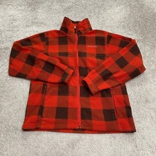 Columbia Fleece Jacket Boys XL Red Black Plaid Full Zip Pocket Outdoor Hiking