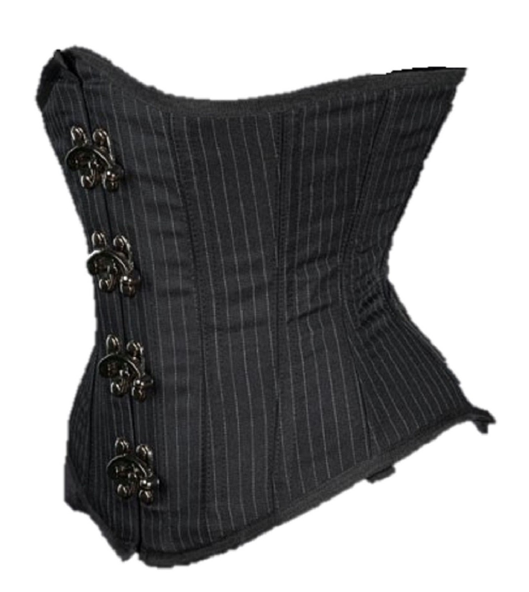 Black Pinstripe Lace up Back Steel Bones Front Clasp Under Bust