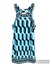 Crown Ivy Womens Blue White Geometric Halter Neck Dress Sleeveless Size 10