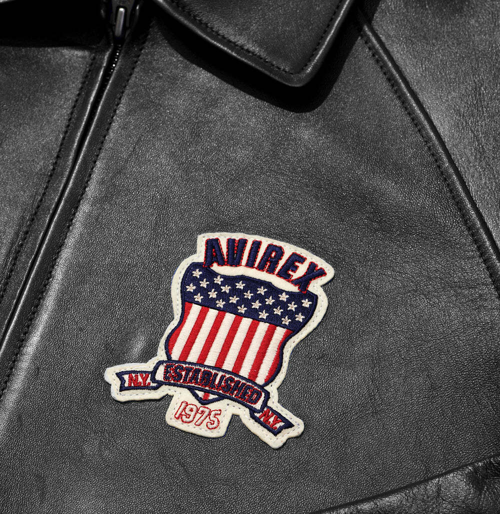 AVIREX U.S.A. CLASSIC ICON LEATHER JACKET IN BLACK SIZE
