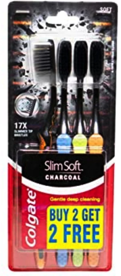 12x Colgate Slim Soft Charcoal Toothbrush 17x Slim Soft Tip Bristles Lot of 12 - Image 2 of 3