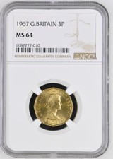 Great Britain 3 Pence 1967 NGC MS 64