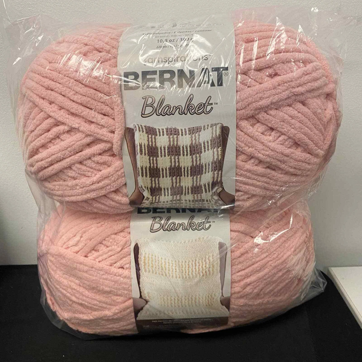 2) BERNAT BLANKET TAN PINK SUPER BULKY 10.5 OZ