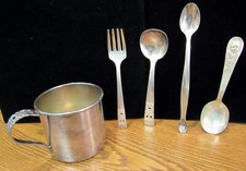 VINTAGE LOT OF 5 BABY COMMUNITY SILVER CUP AND SPOONS SILVERPLATE
