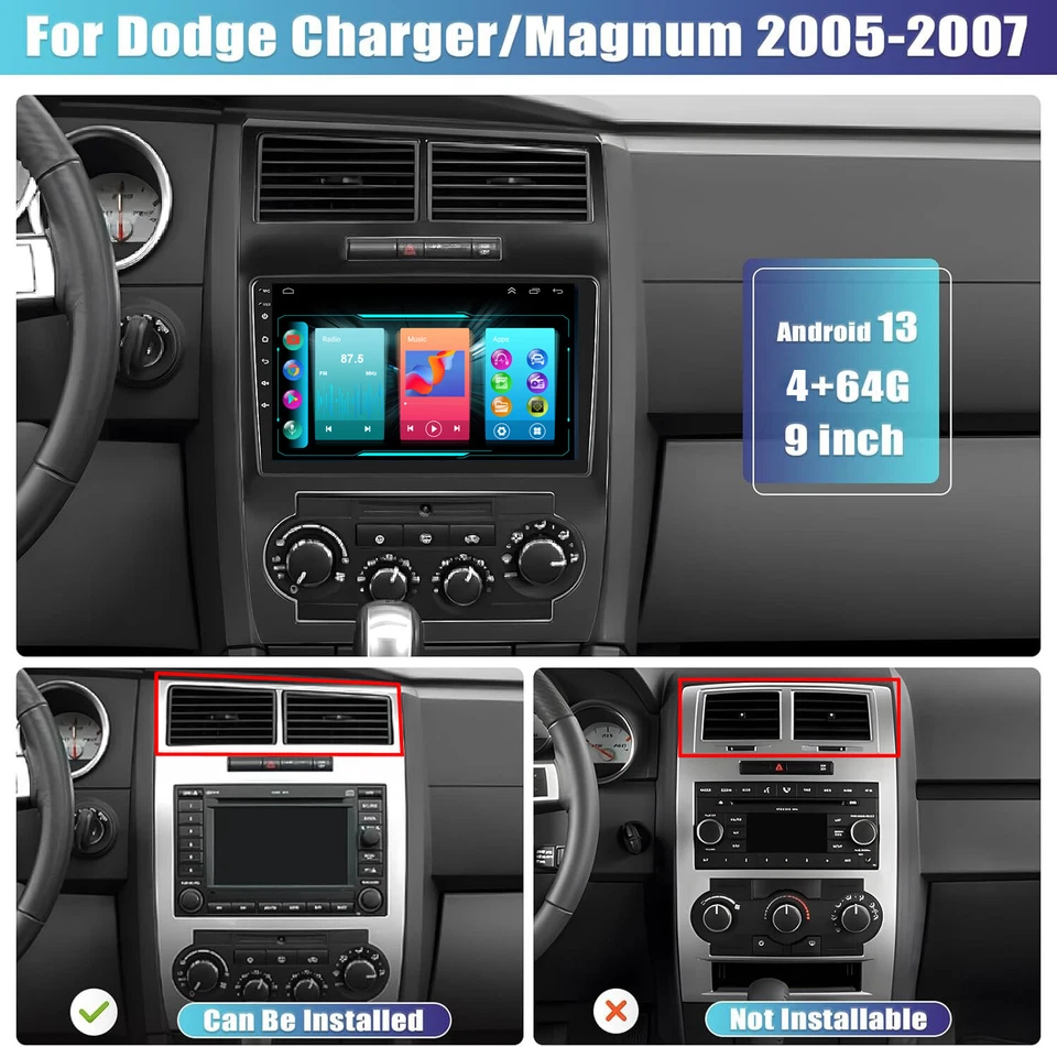 Radio de coche estéreo 64 GB 9" BT GPS navegación para Dodge Charger Magnum 2005-2007 Foto 3 de 4