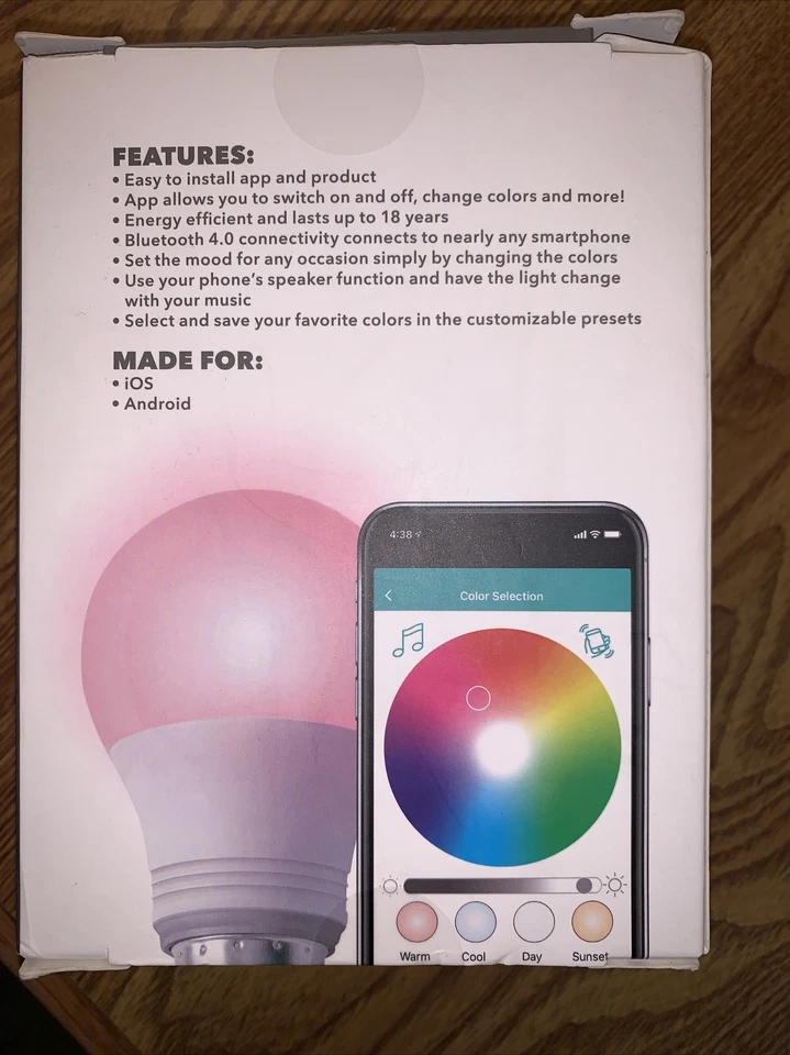 GEMS Smart LED Light Bulb Bluetooth 405 Lumens Made For iOS and Android - Image 2 of 2