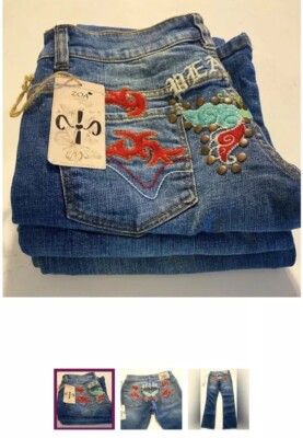  ️LOT OF 3-Jrs Blue Jeans Stretch Cotton   Embroidered Butterfly Joy Jeans ️