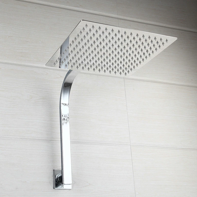 12'' Bathroom Chrome Square Shower Head Rainfall Spout With Gooseneck Shower Arm