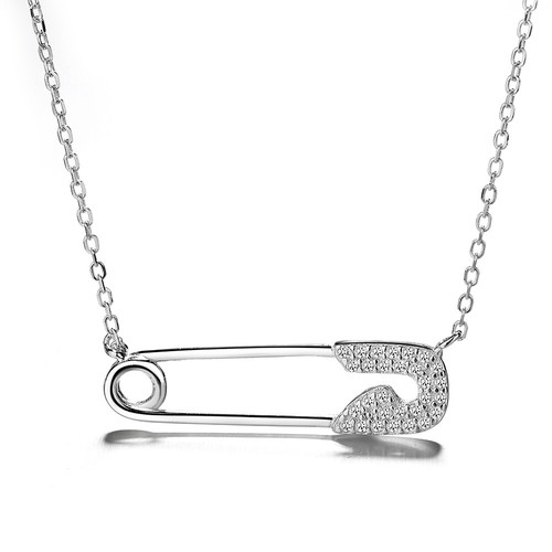 Sterling Silver Safety Pin with Crystals Pendant Necklace eBay