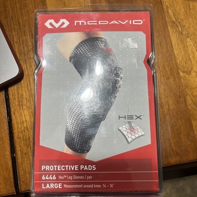NIB black/grey grid McDavid 6446 Hex Protective padded Leg Knee sleeves Adult L