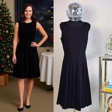 Ellen Tracy Black Sleeveless Fit Flare Dress, Size 8, Pleated