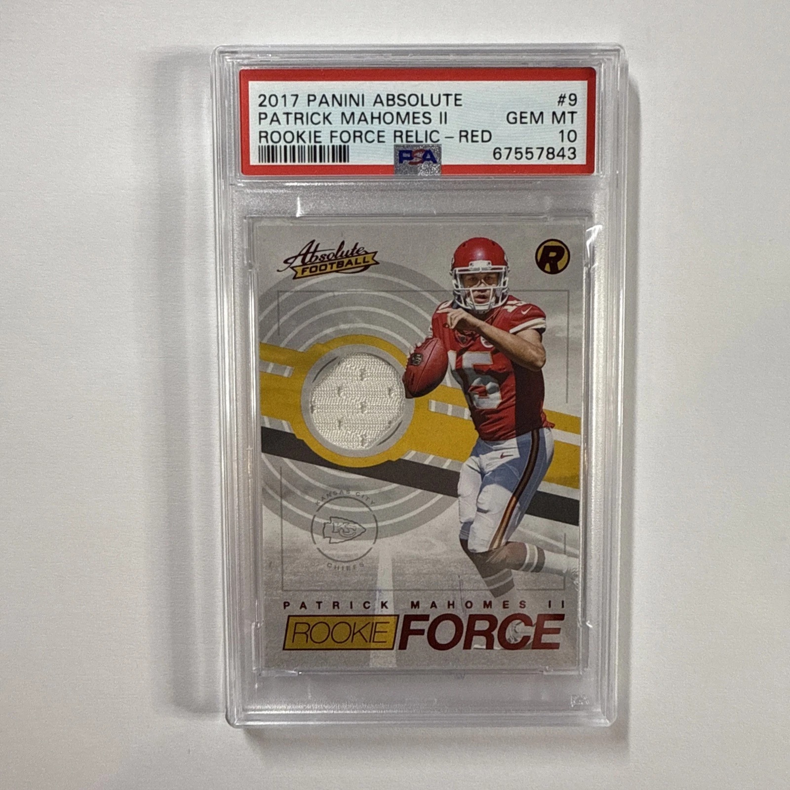Patrick Mahomes Panini Absolute Rookie Force Relic #9 Red