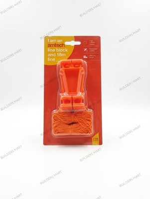 18m Brick Line Schnur 60ft und Blöcke Set für Ziegelverlegung Orange - Amtech