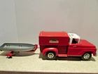 TONKA SPORTSMAN RED PICK-UP TRUCK WITH CAMPER SHELL, BOAT TRAILER & BOAT