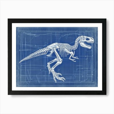 Microraptor Skelett handgezeichnet blau gerahmt Wandbild Poster Leinwanddruck Bild