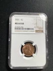 Beautiful High Grade 1931 Lincoln Cent.  NGC GRADED MS 64 RB
