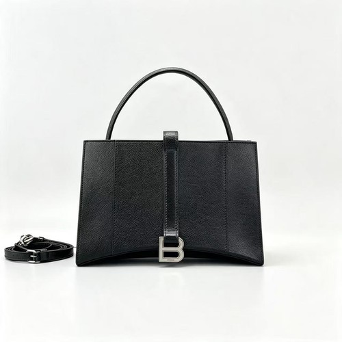 Balenciaga Hourglass Top Handle Bag Leather Medium Black Crossbody Tote Bag