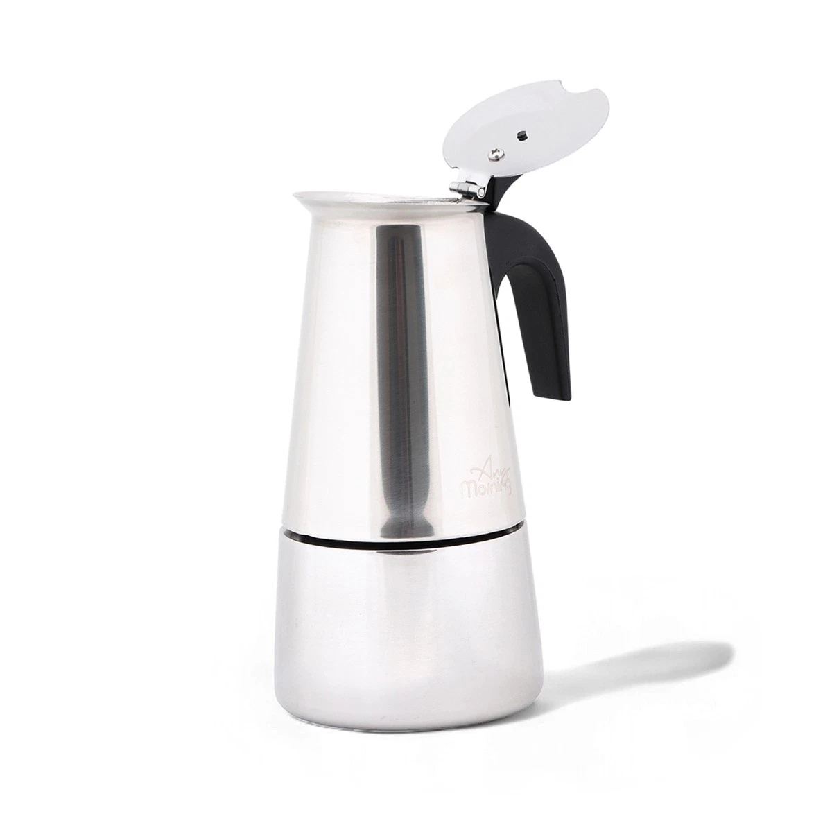 Any Morning Stainless Steel Moka Pot, 200 ml, Induction Compatible, Safety Valve