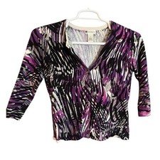Valerie Bertinelli Abstract Print Cardigan Purple Black White Cotton Blend Small