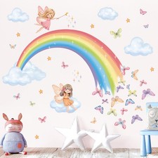 Rainbow Wall Decals Butterfly Fairy Pink Wall Stickers Girls Bedroom Baby Nur...