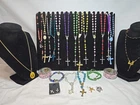 Vtg Now Religious Catholic Rosary Costume Jewelry Lot Necklaces Bracelets  #1037