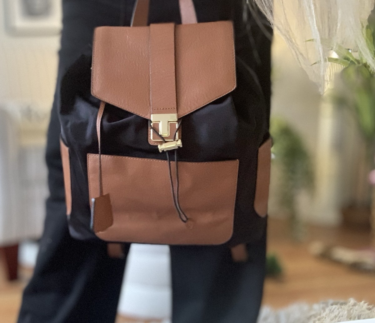 TORY BURCH PENN BACKPACK NYLON/LEATHER BLACK/BROWN | eBay display picture 2