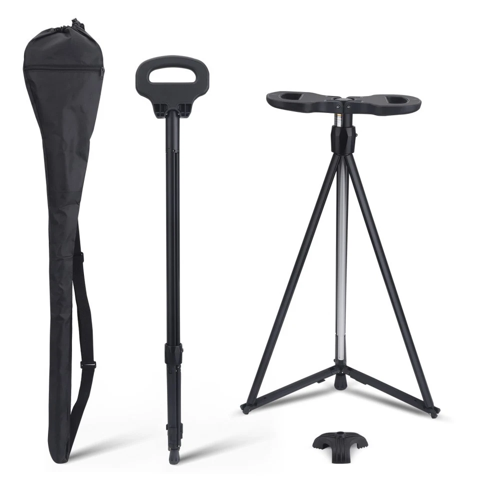 Gehstock mit Sitz Fläche Spazierstock Stuhl klappbar höhenverstellbar Aluminium - Bild 2 von 4