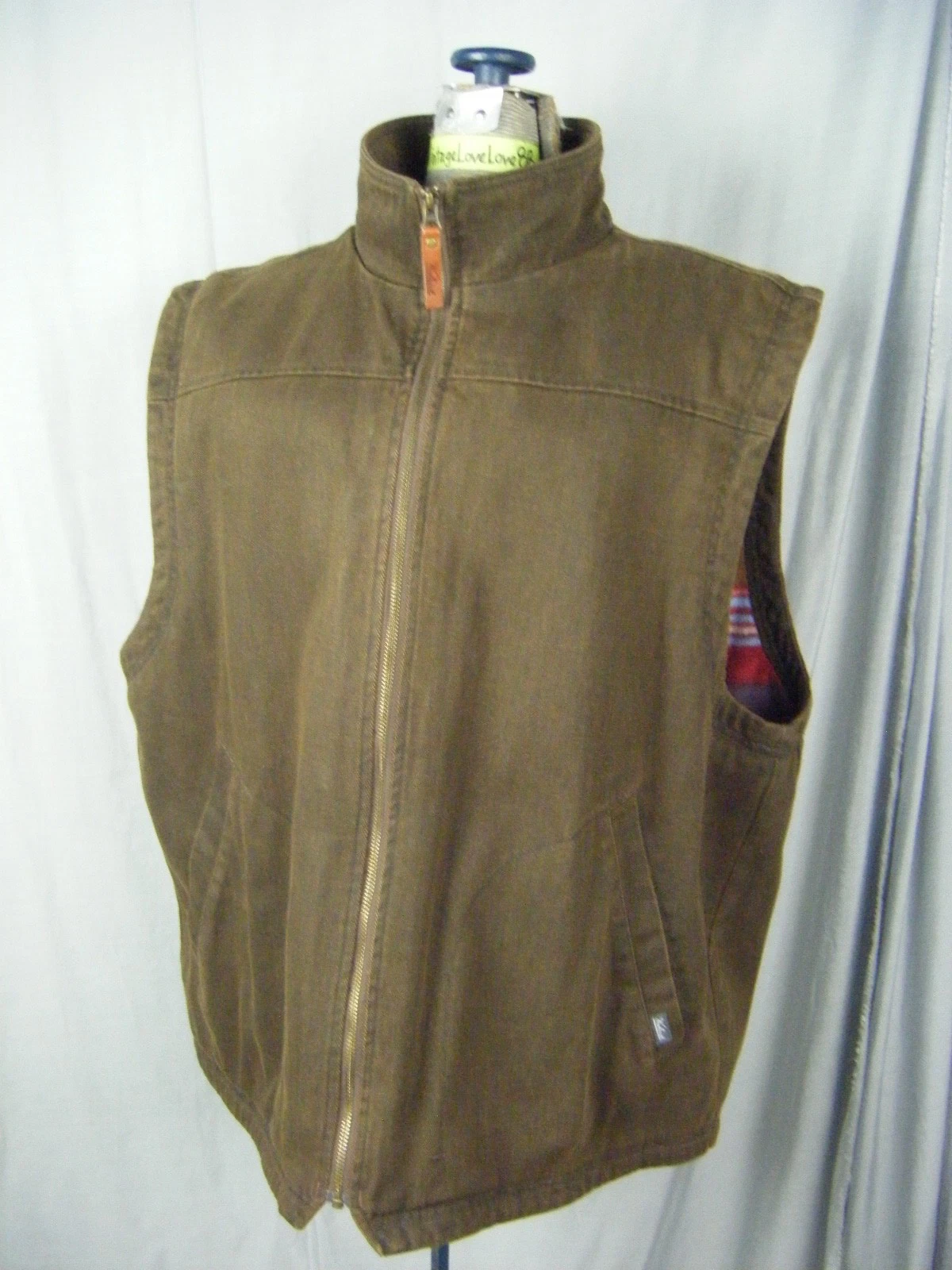 WOOLRICH Vtg Brown Canvas Fleece Lined Chore Vest-Bust 54/Men XL
