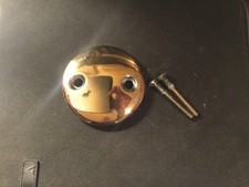Bathtub Overflow Plate, 3-3/16 Inches Diameter, Polished Brass with Screws.