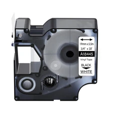 1PK Black on White IND Vinyl Label Tape 18445 for Dymo Rhino 6500 6000 3/4"