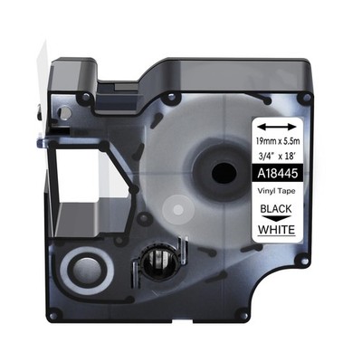 1PK Black on White IND Vinyl Label Tape 18445 for Dymo Rhino 6500 6000 3/4''