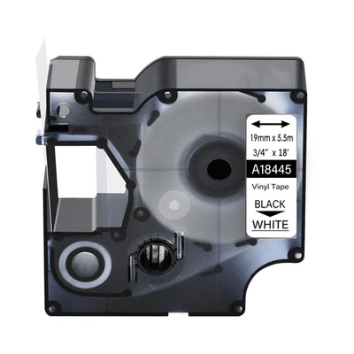 DIGI 1PK Black on White IND Vinyl Label Tape 18445 for Dymo Rhino 6500 6000 3/4"
