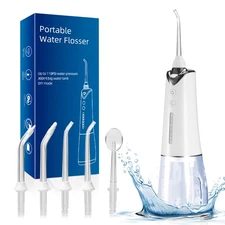 COSLUS Cordless Water Flosser Dental Oral Irrigator Teeth Cleaner 5 Jet Tips NEW