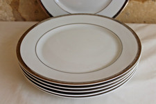 Spal Portugal Porcelain Dinner Plates 27cm dia x 6  White with silver band
