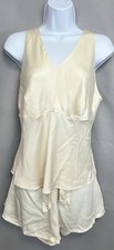 VTG VICTORIA'S SECRET LUXE Perl / Cream PJ SET 100% SILK TOP+BOXER Sz Medium
