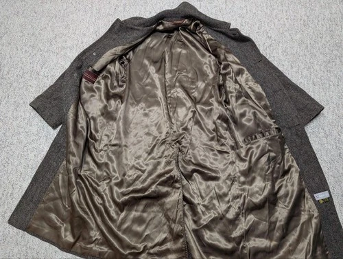 vintage USA made NORDSTROM herringbone TWEED overcoat 44L brown BELTED wool image 6