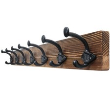 Rustic Wall-Mounted Coat Rack with 7 Heavy-Duty Cast Iron Hooks, 30" Long, Vinta