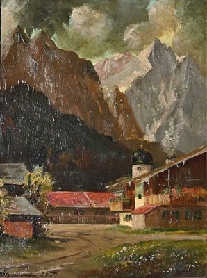 Painting Alpendorf, 1925 by Oskar Hagemann, oil painting on canvas