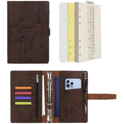 Wonderpool Leder Tagebuch 6 Ringe Ordner Organizer mit gepunktetem Papier
