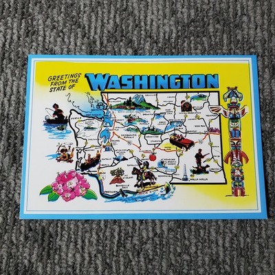 Vintage Washington State Map Postcard Plastichrome Smith-Western Co.