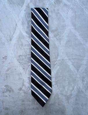 Tommy Hilfiger Men's Silk Tie Black Blue White Striped Logo Woven